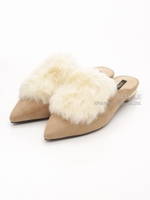 【REZOY】ファーカバー付き2WAYスリッパ/ベージュスエード
