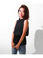 【chille anap】プチハイネックウエストリボンノースリトップス/WH