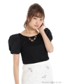 ネックレス付きボリュームスリーブトップス/ブラック