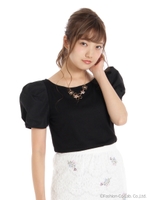ネックレス付きボリュームスリーブトップス/ブラック