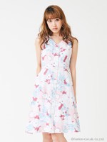 フラワーレトロシャツワンピース/ピンク