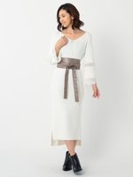 ベルト付ニットワンピース/ピンク