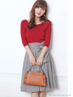 ラップ風チェックフレアスカート(追加生産)/カラシ