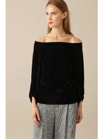 ハイゲージベロアオフショルダーカットソー/ピンク(090)