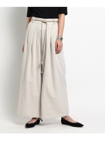 リネンレーヨン ロープベルトワイドパンツ/ライトベージュ(051)