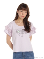 レースフリル袖ロゴプリント入りカットソー/ラベンダー