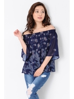 フラワーペイズリーオフショルトップ/NAVY