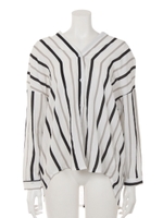 【chille anap】ストライプ衿抜きスキッパートップス/BK