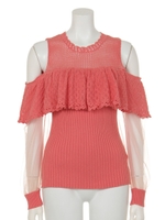 かぎ針フリルプルオーバー/ピンク