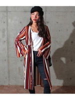 【CHILLE】ストライプ柄ロングガウン/ワイン(026)