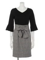 チェックスカートドッキングワンピース/ブラック