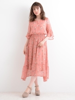 【WEB限定価格】ドットフラワーフレアワンピース/ピンクベージュ