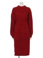 ニットベルトマキシワンピース/レッド