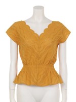 パンチングレースブラウス/マスタード