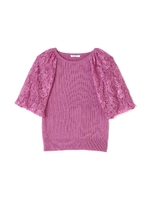 ボリュームレーススリーブ リブニットプルオーバー/ベージュ(040)