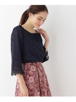 総フラワーレースシャツ/ブルー系(095)