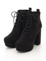 【R&E】チャンキーヒールレースアップショートブーツ/ブラックスエード