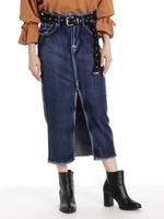 ベルト付フロントスリットデニムSK/インディゴ