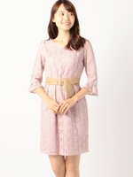 レース切替タイトワンピース/アイボリー