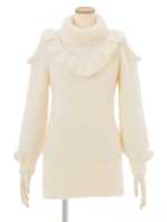 肩あきフリルニットワンピース/ホワイト