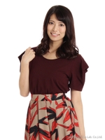 変形スリーブTシャツ/ボルドー