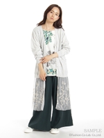 アネモネ刺しゅうチュールMIXロングカーディガン/杢グレー