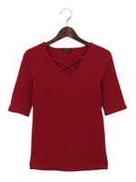 ケーブルFクロスV/N 5分袖/TOPS/ボルドー