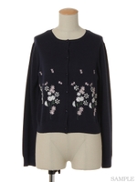 フラワー刺繍ビジューニットカーディガン/紺