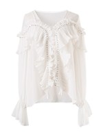 フリルプリーツシフォンブラウス/ホワイト