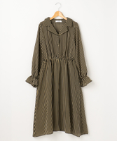 ストライプ開襟長袖ワンピース