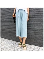 デニムクロップドカットオフパンツ/ライトブルー