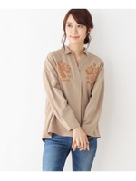 後ろ釦刺繍ブラウス/ベージュ(052)