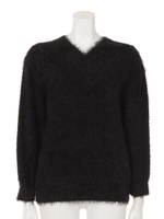 Vネックルーズショルダーシャギーニットプル/GRN