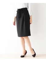 【洗える】ウエストリボン付タイトスカート/ブルー系(094)