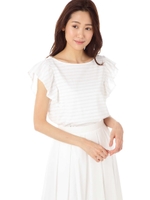 ラメボーダーカットソー/ホワイト(030)