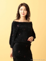 フェザーヤーンエンブロイダリーニット/ラベンダーピンク