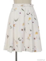 オリジナル水彩フラワー柄スカート/サックス