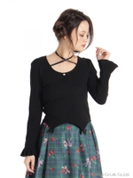 ガーター風長袖リブトップス/クロ