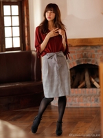 サッシュ付グレンチェックタイトスカート/グレー/アカ