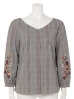 袖刺繍ブラウス/チェック