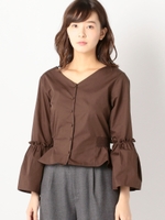 フレアスリーブ前ボタンブラウス/ネイビー