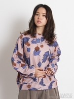 落ち葉と栗の実フロッキープリントブラウス/ピンク