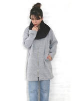 スヌード付裏起毛ノーカラーコート/ブラック×スヌードライトグレー(010)