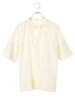 ・スタンドカラーギャザーブラウス/マスタード