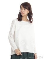 オーガンジーキンモクセイ刺繍MIXカットソー/チャコール