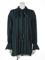 ボウタイストライプブラウス/BLACK