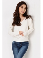 Ｖネックウォッシャブルニットトップ/WHITE