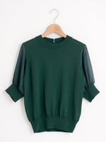 シフォン5分袖ニットプルオーバー/D/グリーン