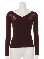 フラワー刺繍スカラリブPO/チョコレートブラウン