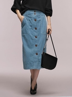 コーデュロイフロント釦スカート/オレンジ